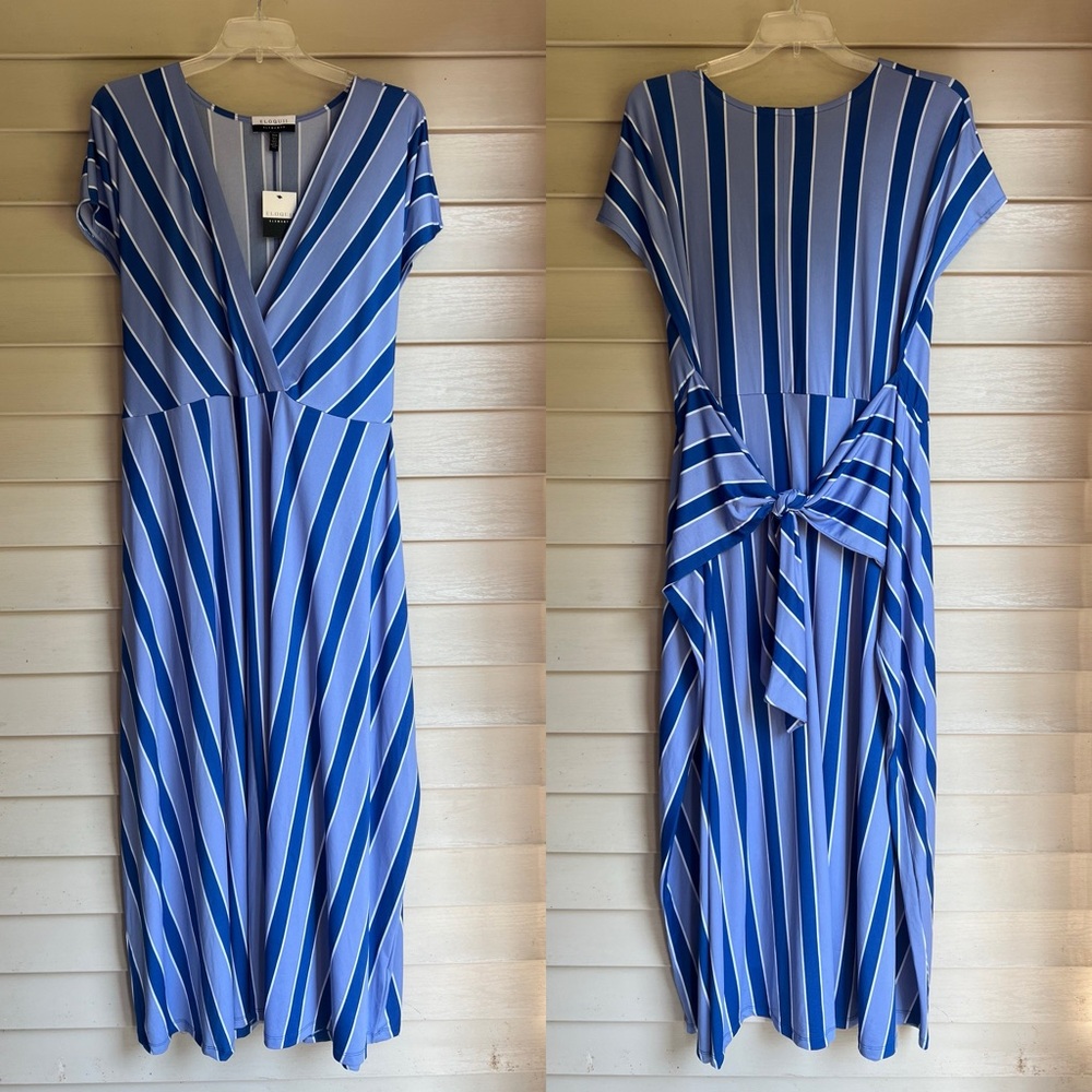 Eloquii Faux Wrap Blue Striped Women's Dress Size 18/20